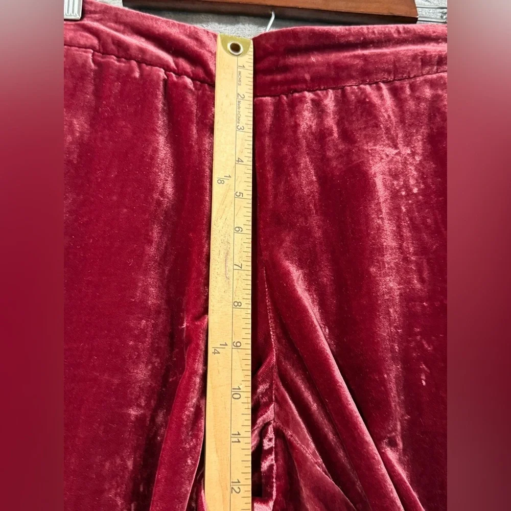 J.Crew Pull On Easy Pant Burgundy Velvet Pants Size 8 Wide Leg